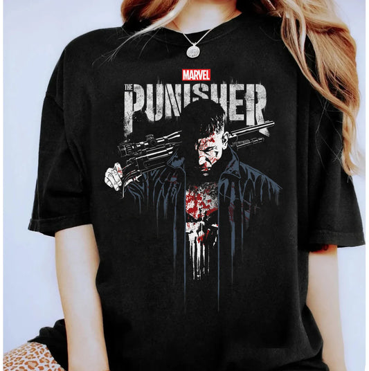 Marvel 2026 New Marvel Punisher Skull Logo Print Stylish High Quality Unisex Short Sleeve Casual Plus Size T-Shirt