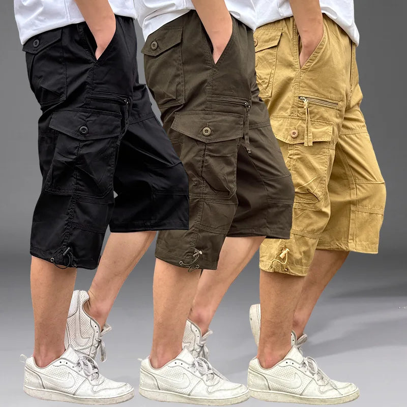 Men's Cargo Shorts — Loose Elastic-Waist Multi-Pocket Casual Shorts