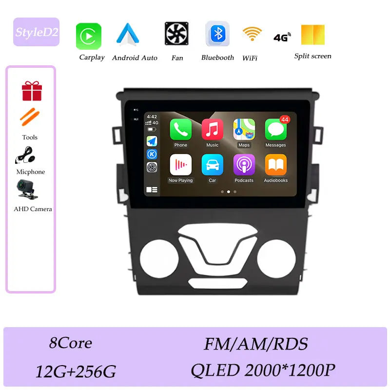 CarPlay Car Radio Video Multimedia Player for Ford Mondeo 5 Fusion 2014 - 2019 Split Screen DSP Stereo GPS Navi QLED Screen BT