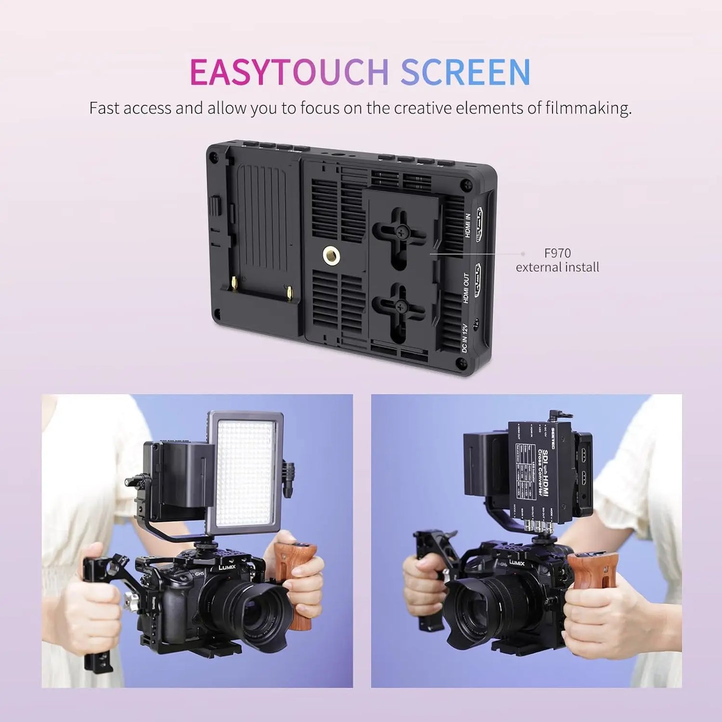 FEELWORLD F5 PRO V4 6 Inch Touch Screen 3D LUT DSLR Camera Field Monitor with F970 External Power Kit 4K HDMI Input Output