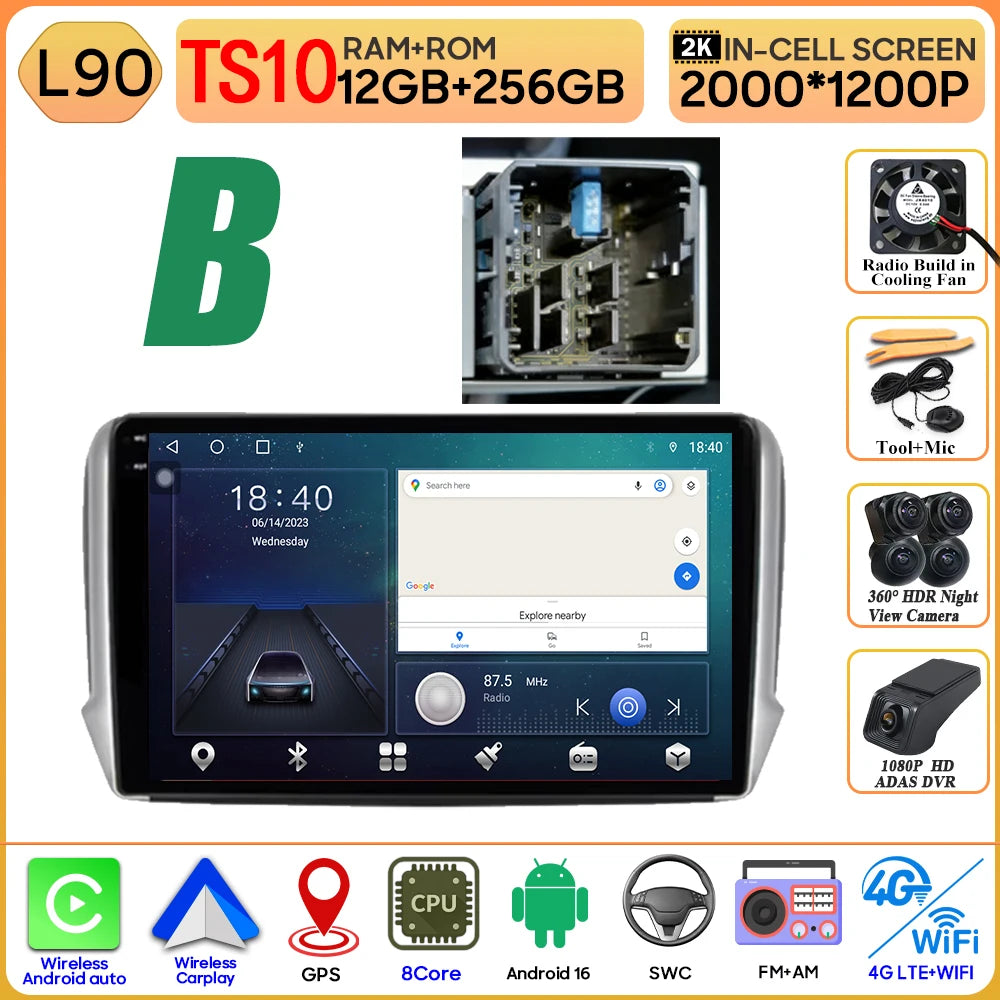 Android 16 GPS Navigation For Peugeot 2008 208 Series 2012 - 2018 Carplay Car Radio Multimedia Player Stereo Video BT 2k Screen