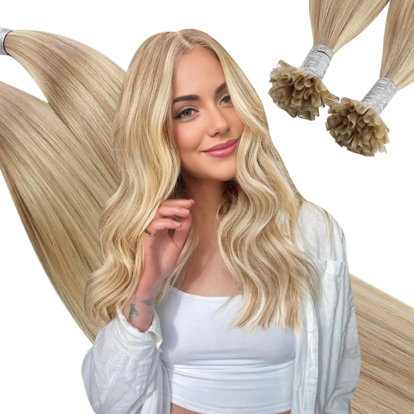 Ugeat U Tip Hair Extension Human Hair 1g/s Nail U Tip Hair For Women 14-24" Pre Bonded Hair Extensions 50g/100g Keratin Tip Hair