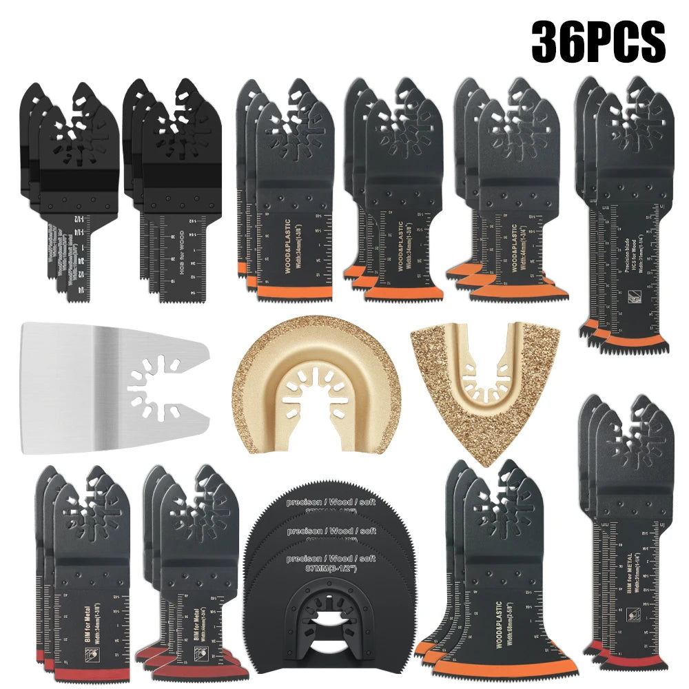 Japanese Tooth Carbide Oscillating Saw Blade Kit 10-39Pcs Arc Edge Oscillating Multitool Blades Precise Cut for Wood PVC Iron