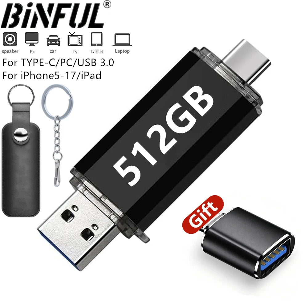 OTG USB Flash Drive with Type-C — 32GB to 512GB Dual-Port Memory Stick for Phone and Laptop