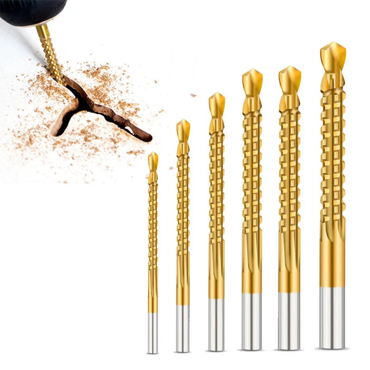 6 Pc HSS Twist Drill Bit Set 3-8mm, Titanium Serrated Cutting