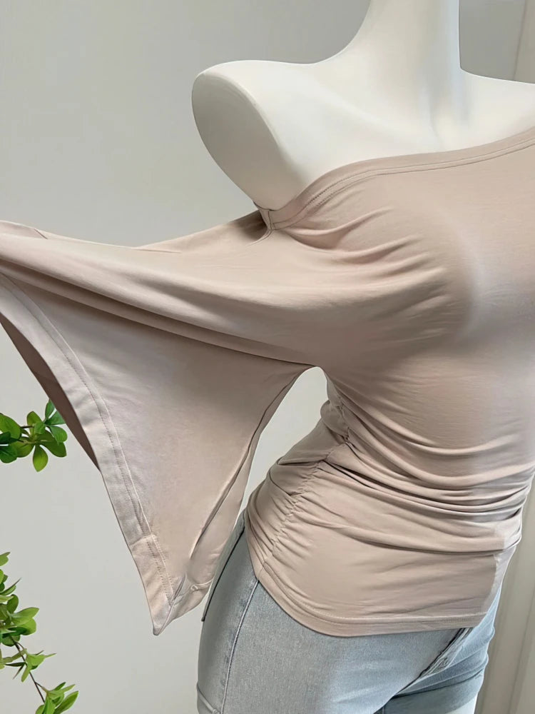 Sexy Summer Off Shoulder T shirt Women Elegant Batwing Short sleeve Cowl Neck Tops Korean Chic Tight Tshirt Lady Tees 2026 New