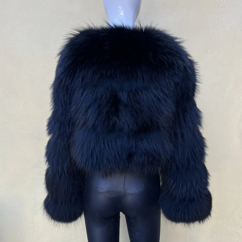 Women's Short Raccoon Fur Coat, Winter Jacket