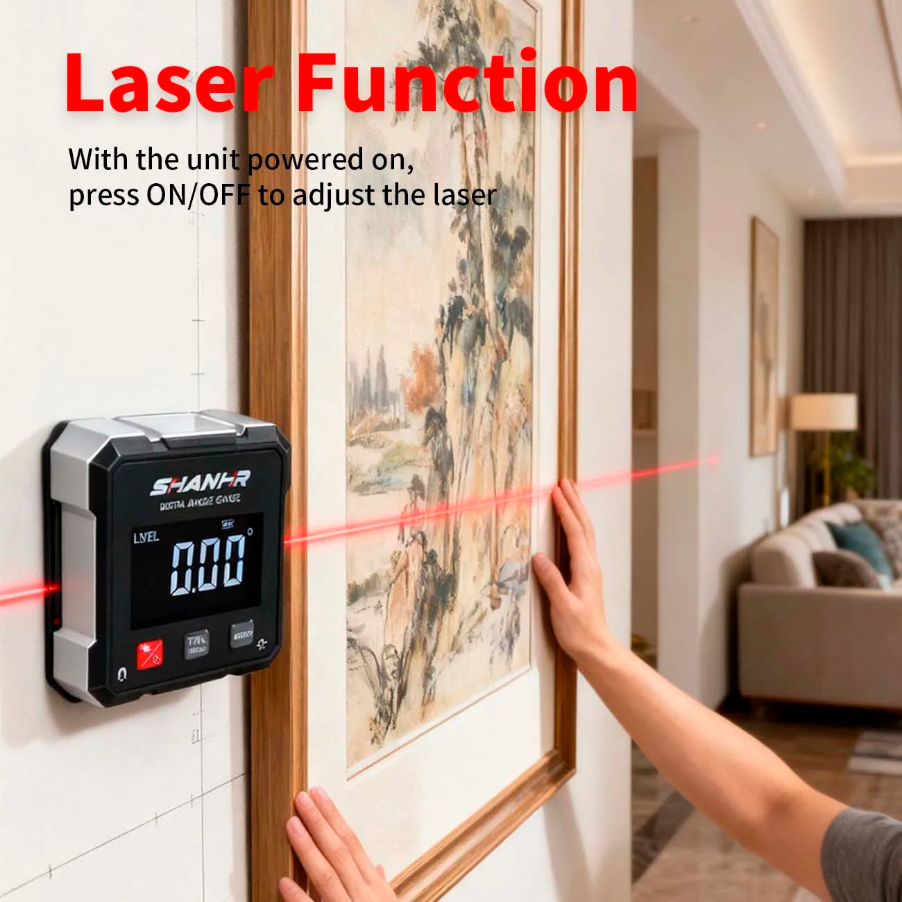 SHAHE Rechargeable Digital Angle Finder with Dual Laser- 4-Side Magnetic Inclinometer Woodworking Measuring Tool Level Box