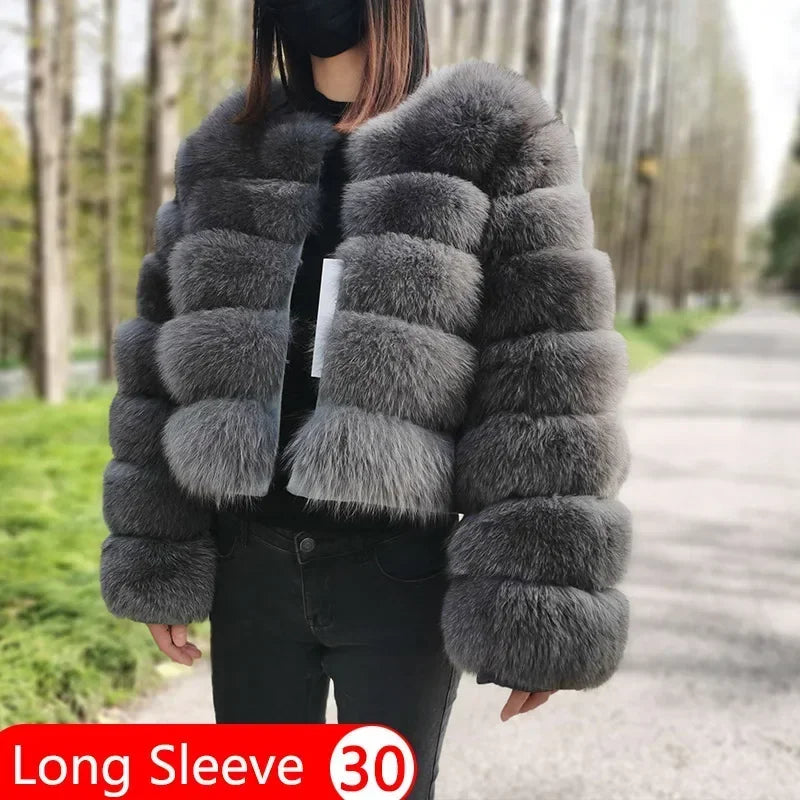 Women's Fox Fur Coat with Detachable Sleeves