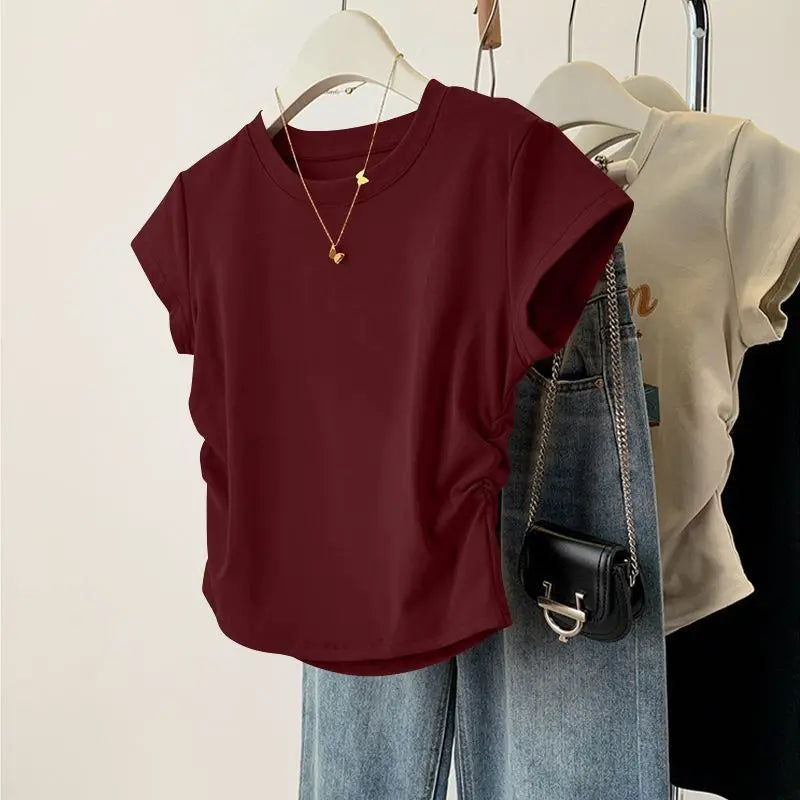 Women's Slim-Fit Round-Neck Tee — Breathable Casual Short-Sleeve Summer Top