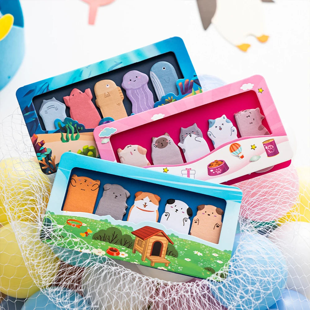 150 Sheets/Pack Cartoon Animals Sticky Notes Capybara Panda Cat Notepaper Memo Clips Decorative Paper Bookmarks Office School
