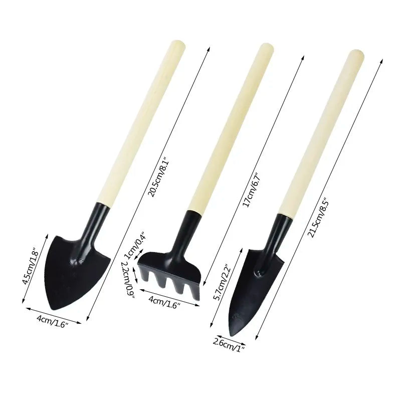 3-Pc Mini Garden Tool Set — Shovel, Trowel & Rake for Potted Plants