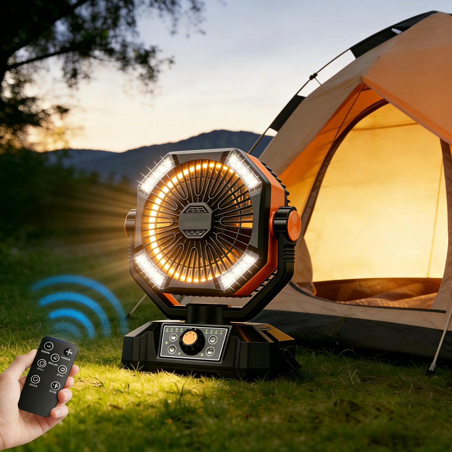 20000mAh Rechargeable Camping Fan – Portable Outdoor Fan with LED Light & Remote, 8 Speeds
