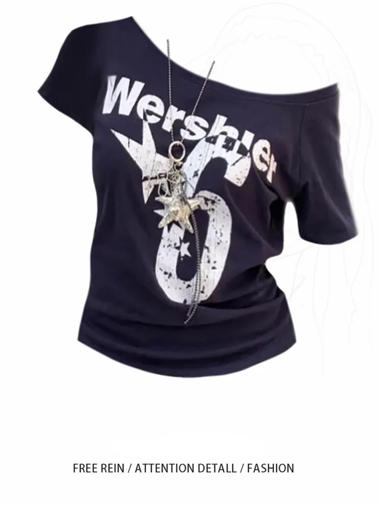 Summer Y2k Sport Off shoulder Top Women Sexy Vintage 2000s Short sleeve T shirt  Lady Body Basic Crop Top Female Casual