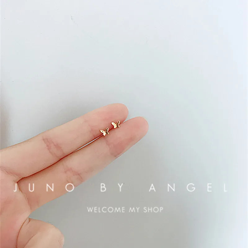 Korean Minimalism Gold Color Small Leaf Butterfly Stud Earrings for Women Hypoallergenic Daily Wear Ear Girls Pierc Gifts