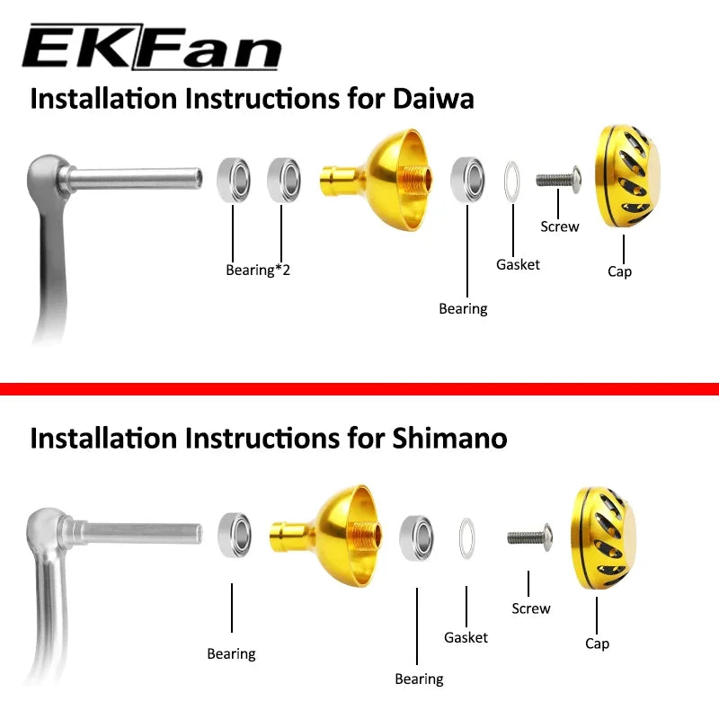 EKfan 30/35/38mm Alloy Metal Fishing Handle Knob For Spinning Baitcast Reel Dawa Shmano 4MM Shaft Fishing Rocker DIY Tool Parts