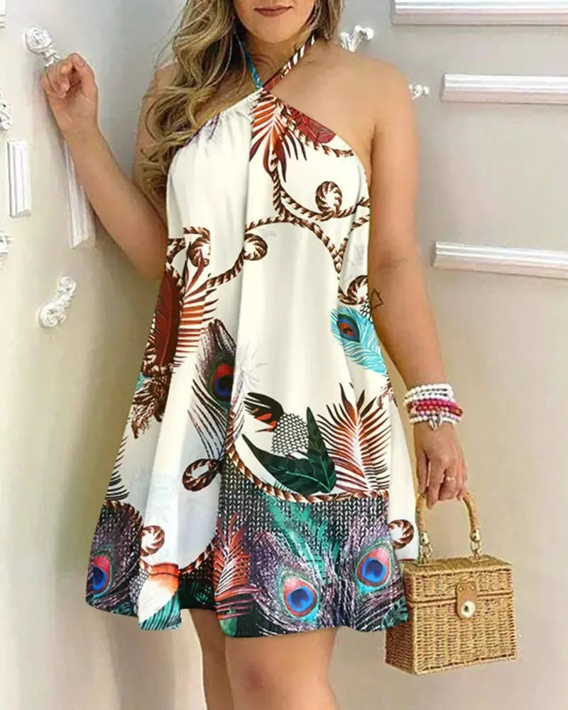 Floral Print Halter-Neck Boho Maxi Dress — Backless Summer Dress