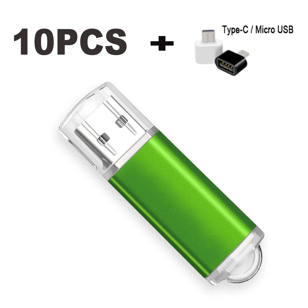 Color USB 2.0 Flash Drive 10-Pack — Bulk Mini Memory Sticks 4GB to 128GB
