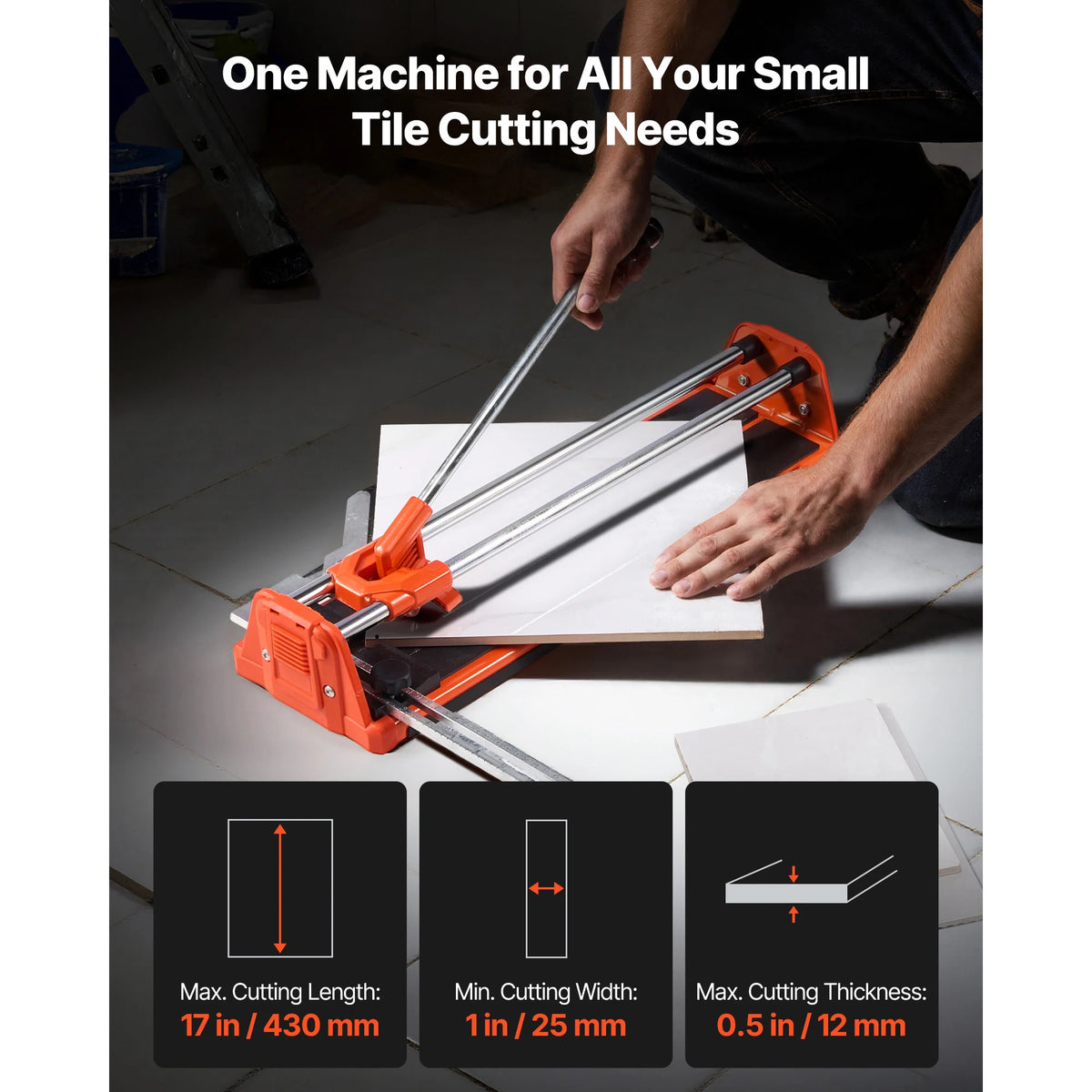 17in Manual Tile Cutter, Double Rail Tungsten Carbide Wheel