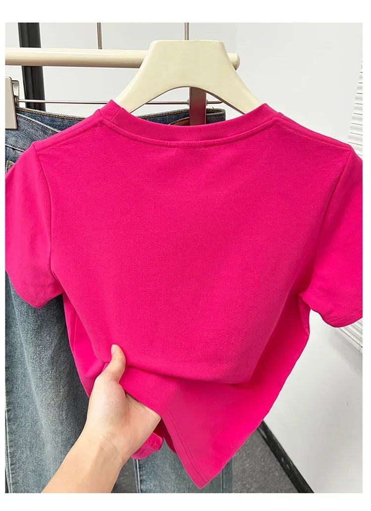 Women's Solid Short Sleeve Tee — Casual Y2K Top