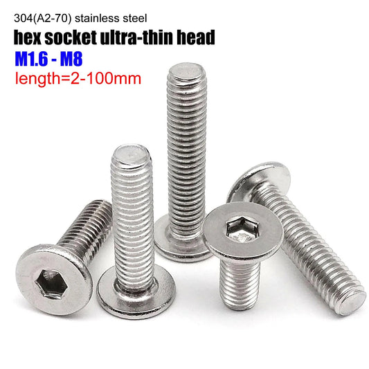 304 Stainless Steel Ultra-Thin Wafer Head Hex Socket Screws (M1.6-M8)