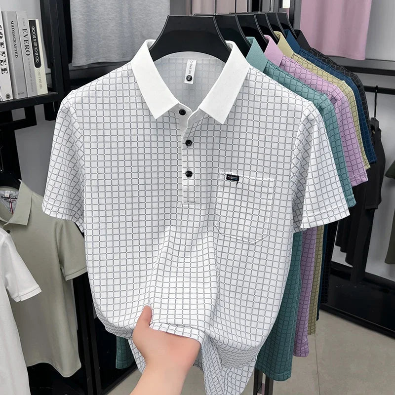 Men's Single-Buckle Lapel Shirt - Silky Stretch, Sweat-Proof