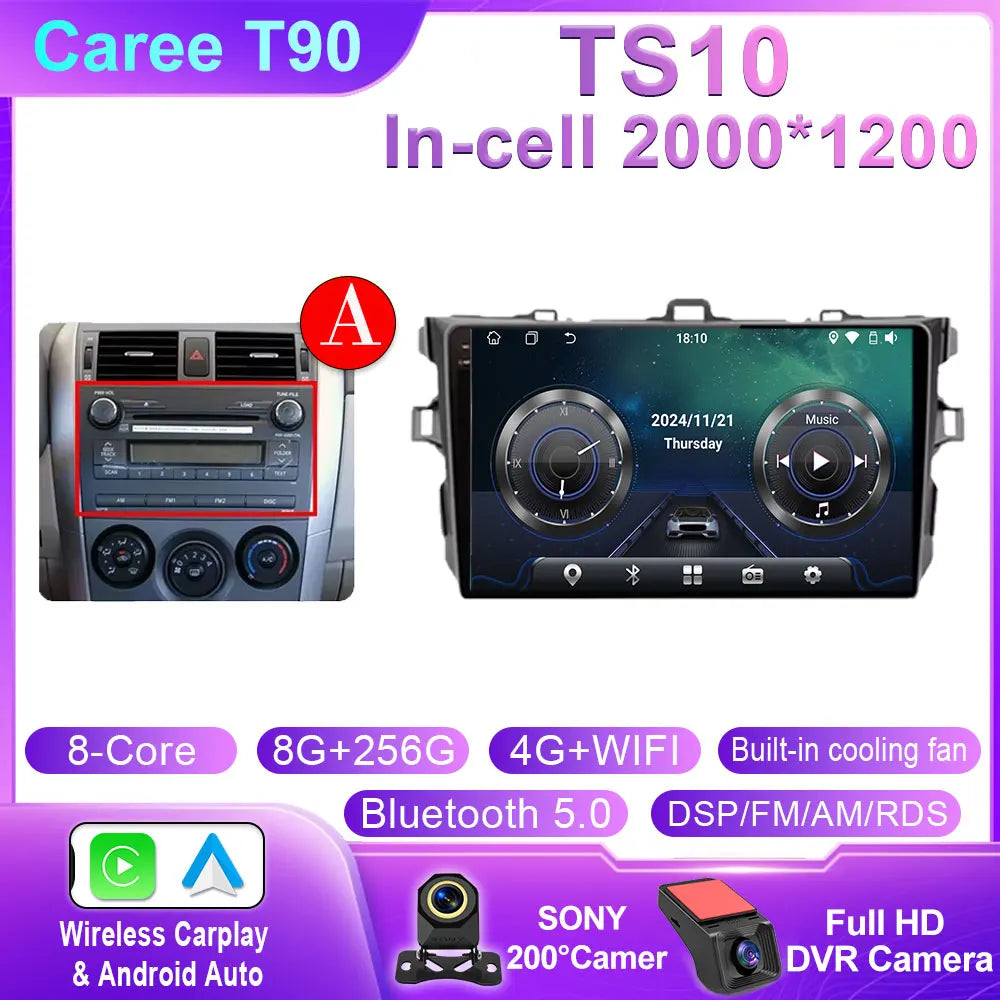 Android 14 For Toyota Corolla 2006 2007 2008 2009 2010 2012 2013 Carplay stereo Car Radio Navigation GPS Multimedia video NO DVD