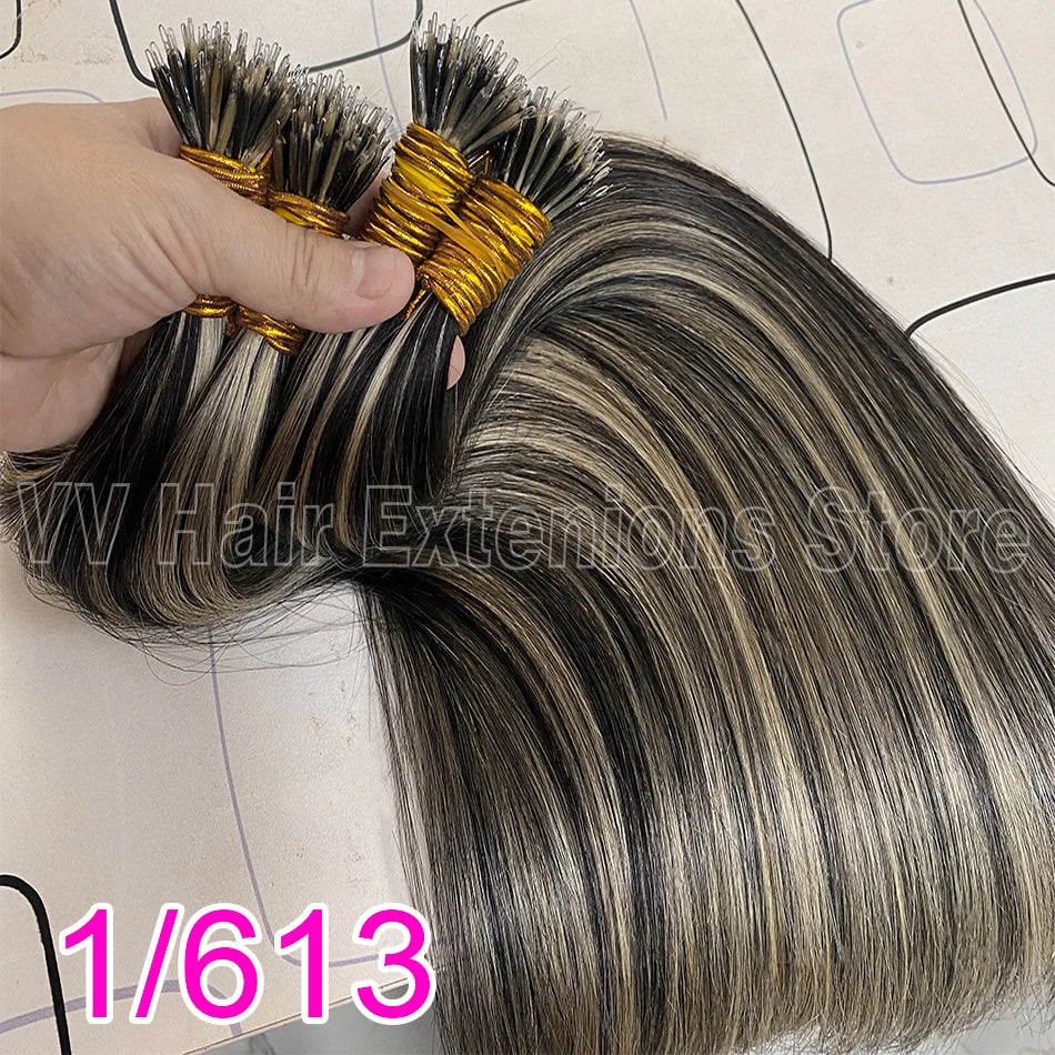 Straight Nano Rings Tip Hair Extension Ombre Natural Virgin 100% Human Hair Bulk Blonde Bundles Micro Beads Wholesale keratin