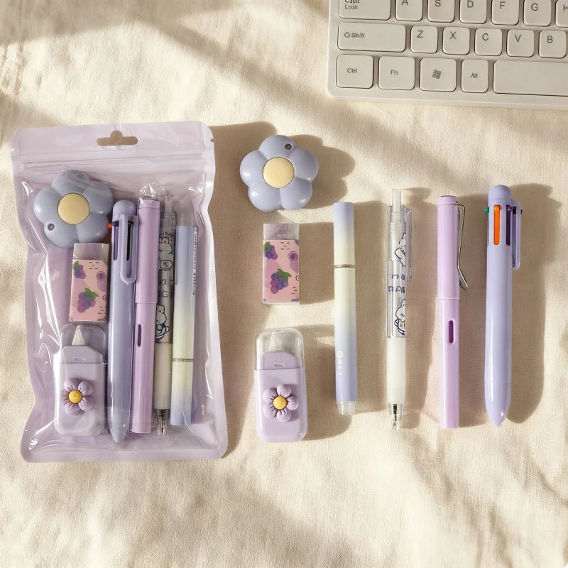 7-Pcs Stationery Set High-Quality Student Graduation Gift Neutral Pen Learning Companion Stationery Pack for Achievers， office