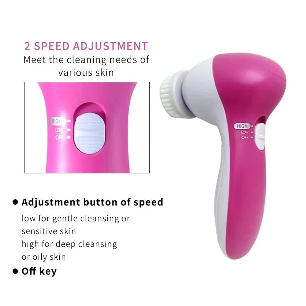 5-in-1 Electric Facial Cleansing Brush Set Multi-functional Skin Care Massage Tool Face Exfoliator Blackhead Remover Deep Cleans