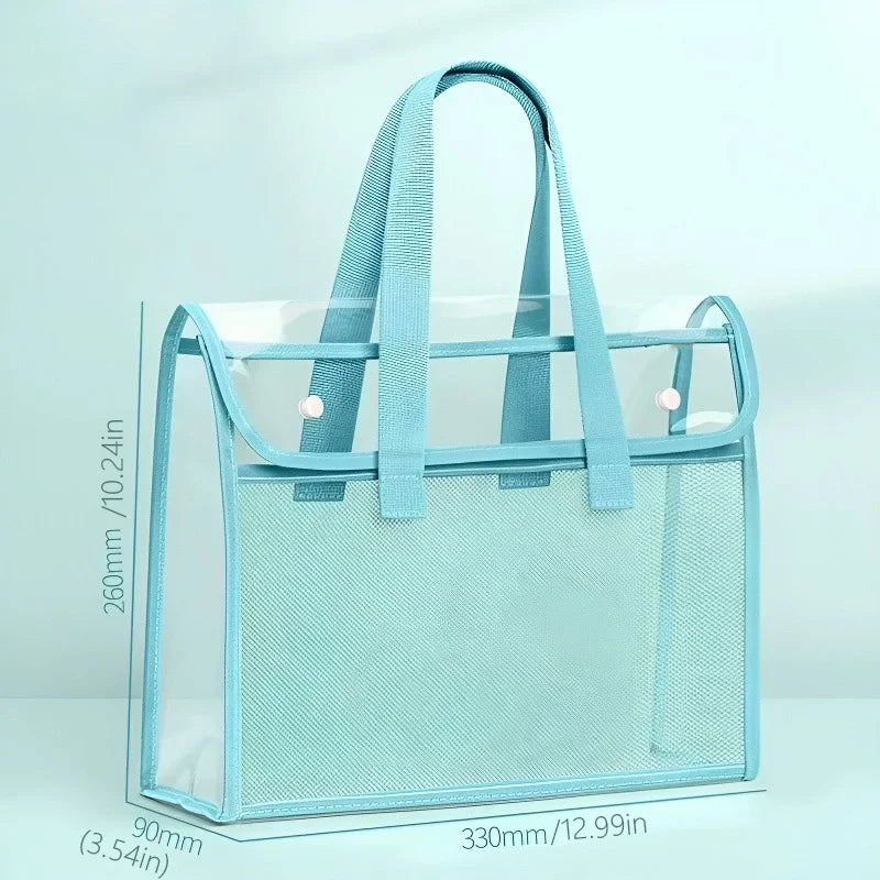 PVC Transparent Book Bag – Waterproof Sealed, Double-Layer Storage, Handle File Pouch, Study Organizer, Snap Design, Heavy-Duty
