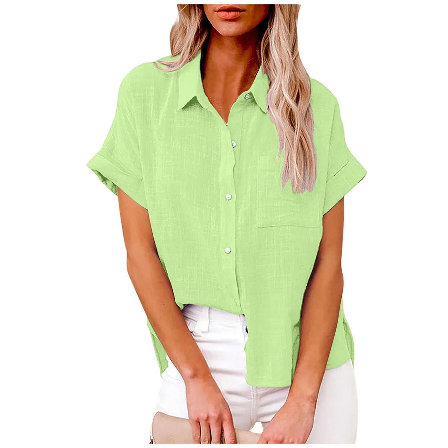 Women's Cotton-Linen Blouse — Loose Short-Sleeve Casual Summer Top