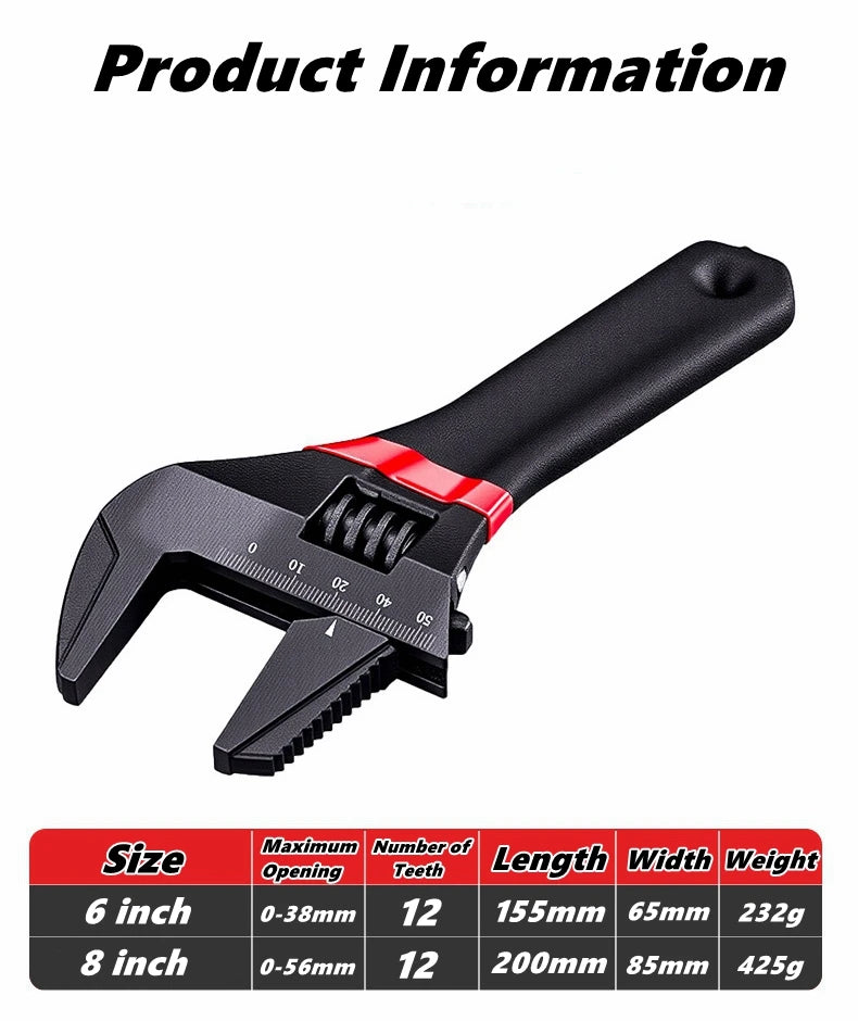 1 Pcs 6/8” Short Handle Adjustable Wrench Oversized Open Bathroom Wrench Mini Small Board Large-diameter Adjustable Short Handle