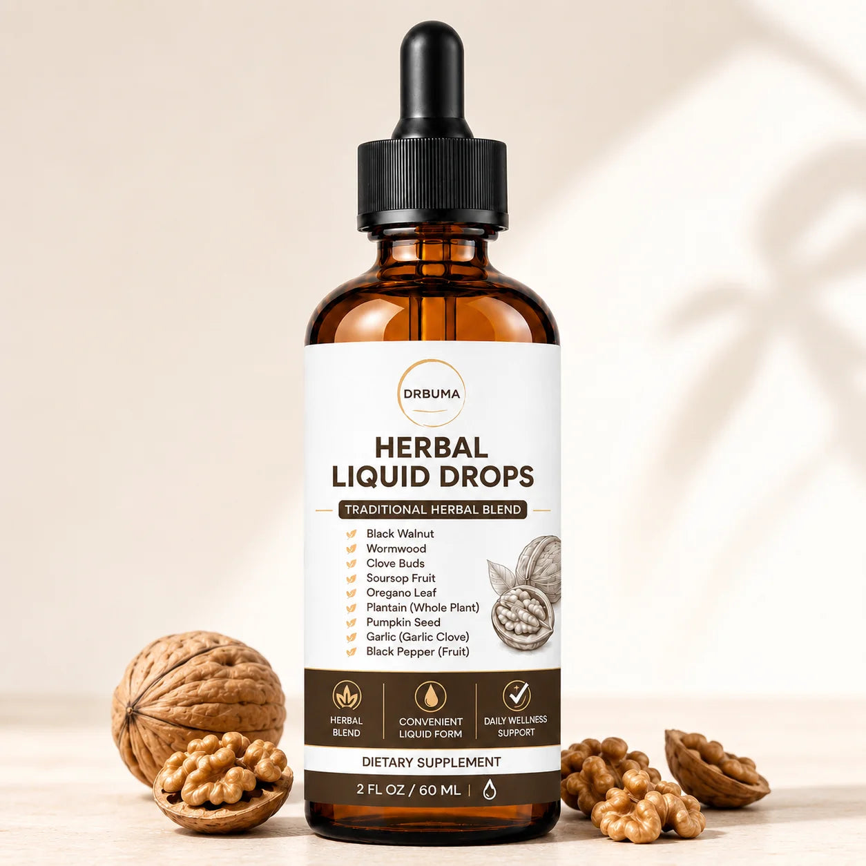 Natural Herbal Liquid Drops 60ml 2 oz, easily integrated into daily health regimens, daily health support for adults, traditional herbal formula, daily plant-based energy boost