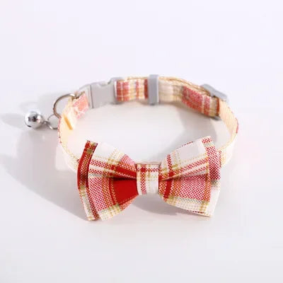 Cat Collar Breakaway with Cute Bow Tie and Bell  Adjustable & Removable Plaid Dog Collar for Cats Kitty Kitten Small Medium Dogs