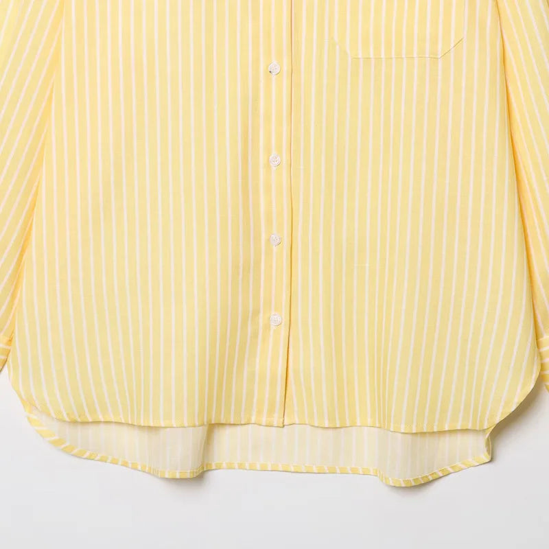 HXAO Yellow Striped Shirt Women's Blouse Spring Summer 2025 Oversized Long Sleeve Shirt Top Shirts & Blouses Chic Casual Blouse