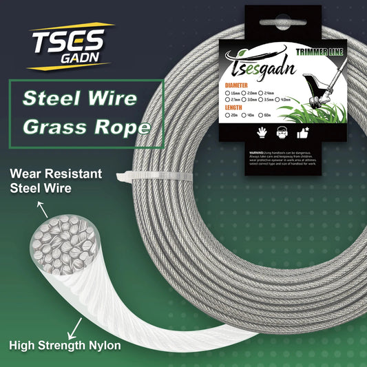 TSES 2.0mm~4.0mm*20m Grass Steel Wire Trimmer Line Mowing Line Brush Cutter Rope Strong Wear Resistance
