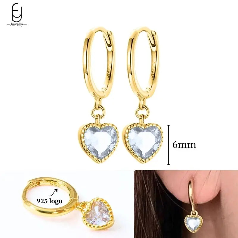 925 Sterling Silver Crystal Drop Earrings for Women - Heart & Flower Studs