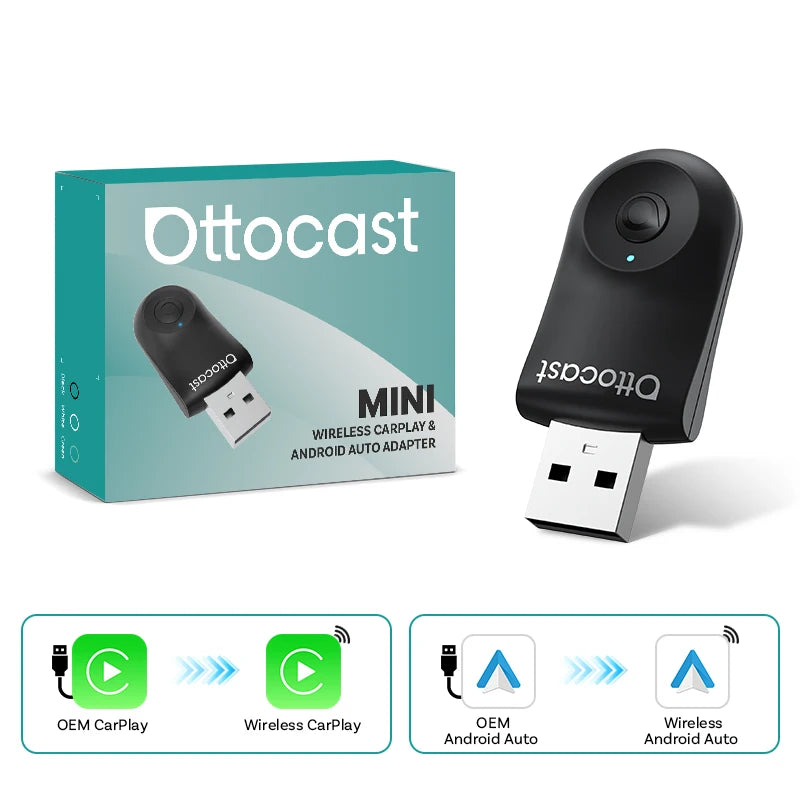 Mini 2-in-1 Wireless CarPlay & Android Auto Adapter (One-Key Disconnect)