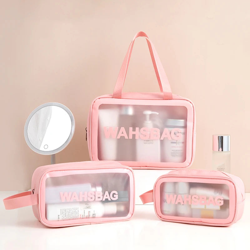 Large Capacity Makeup Bag Transparent PVC Waterproof Travel Toiletry Bag Cosmetics Organizer Storage Tote Clear 3Pcs Wash Bags