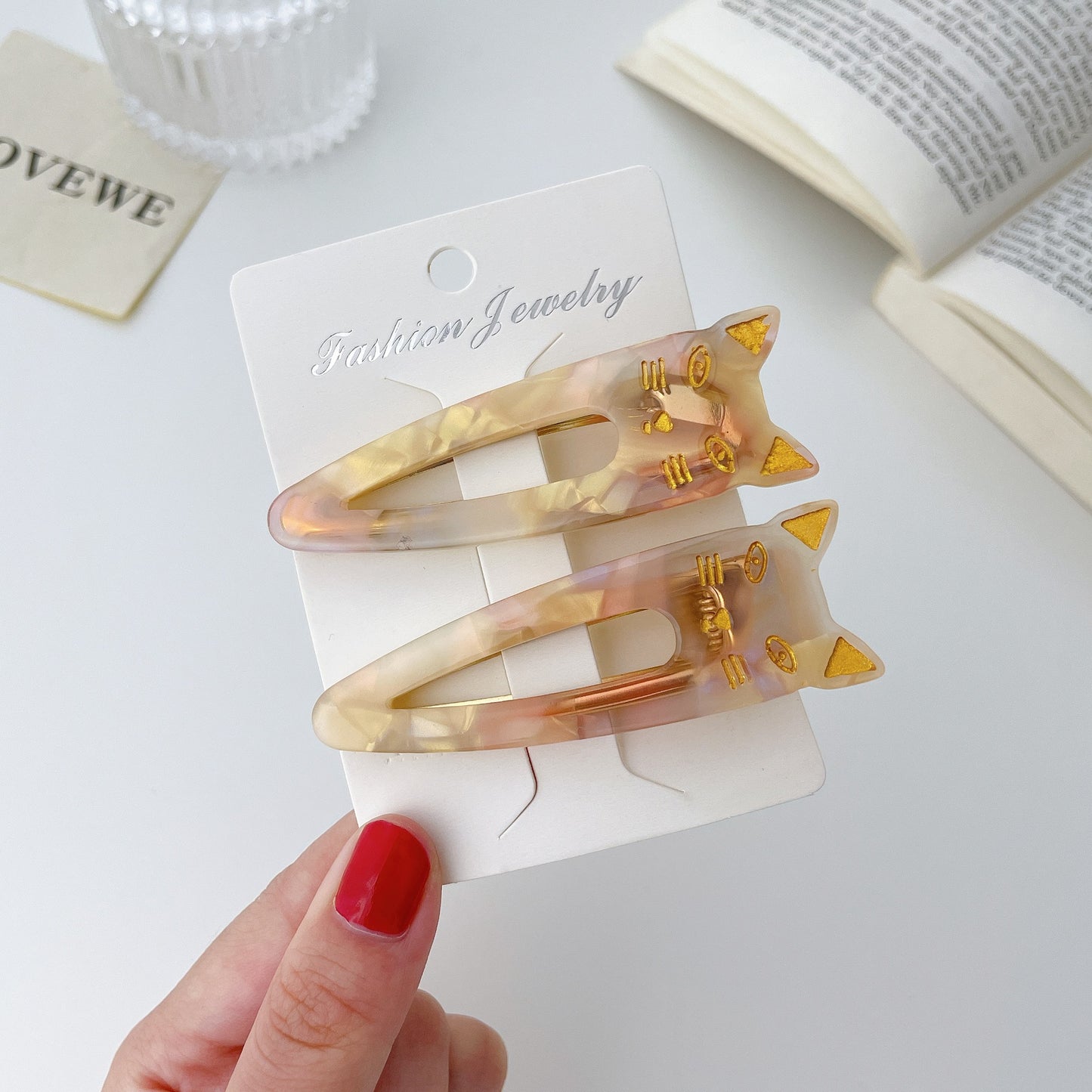 UXSL Girls Hairpins Cute Cat Acetate Hair Clips Headdress Womens Water Drop Leopard Print Barrettes Hair Accessories Gift