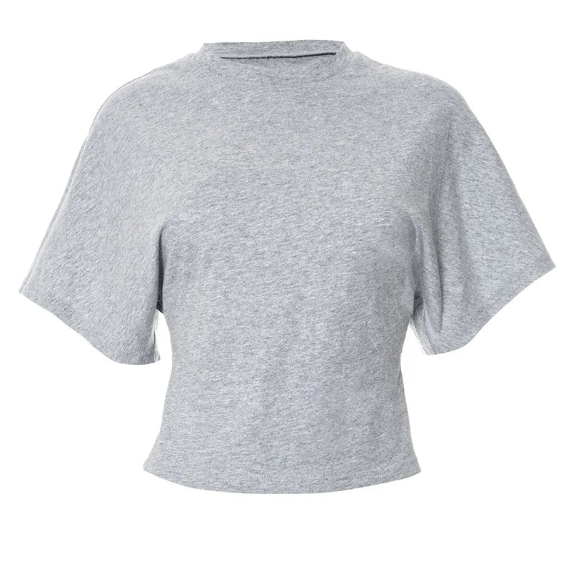 Fashion Casual Solid Gray Cropped T-shirt 2026 Woman Clothes O-neck Corset Tops Streetwear Girls Spring Summer Short Tee Shirts