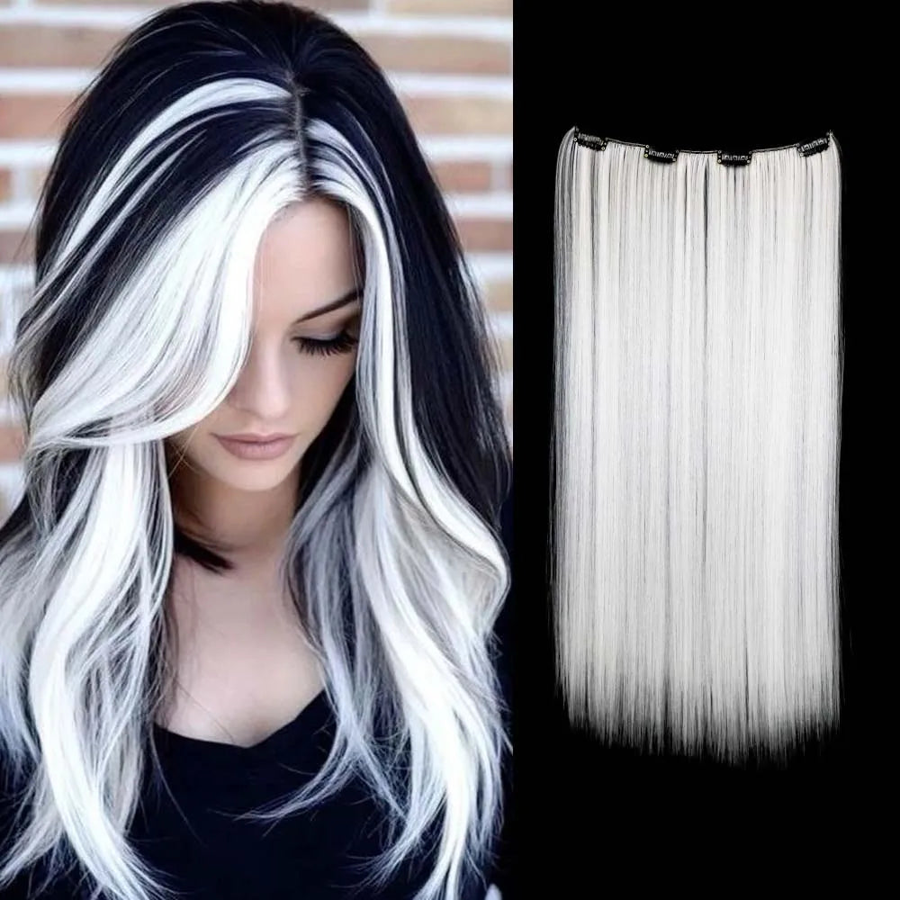 22inch Long Straight colorful Synthetic Hair Extensions - Invisible Clip-In, High Temperature Resistant, Easy to Wear for Women