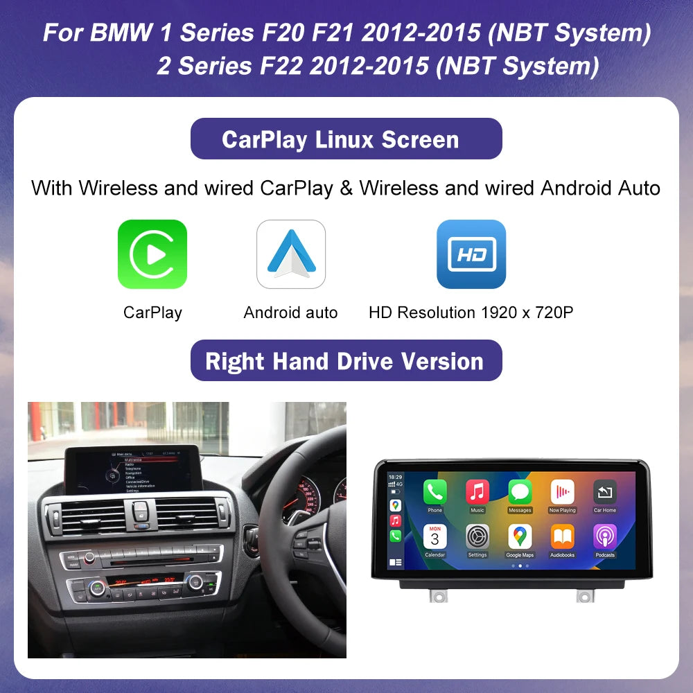 1920*720 Multimedia Touch Screen For BMW 1/2/3/4 Series F20/F21/F22/F30/F31 F33 F34 F36 Android Auto NBT System Wireless Carplay