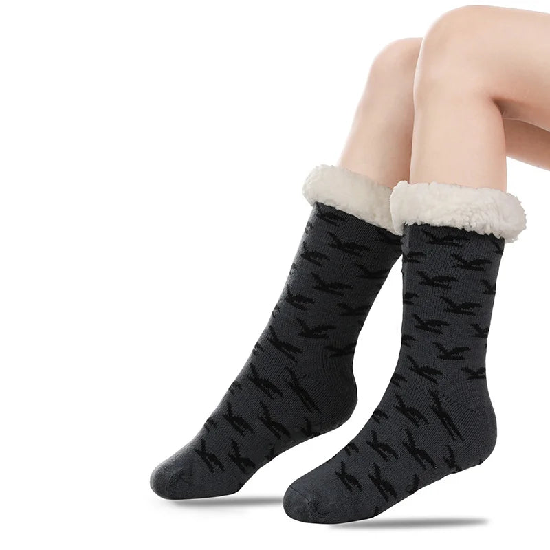 Women's Sherpa Lined Slipper Socks - Geometric Knit with Grip Soles - photo 2
