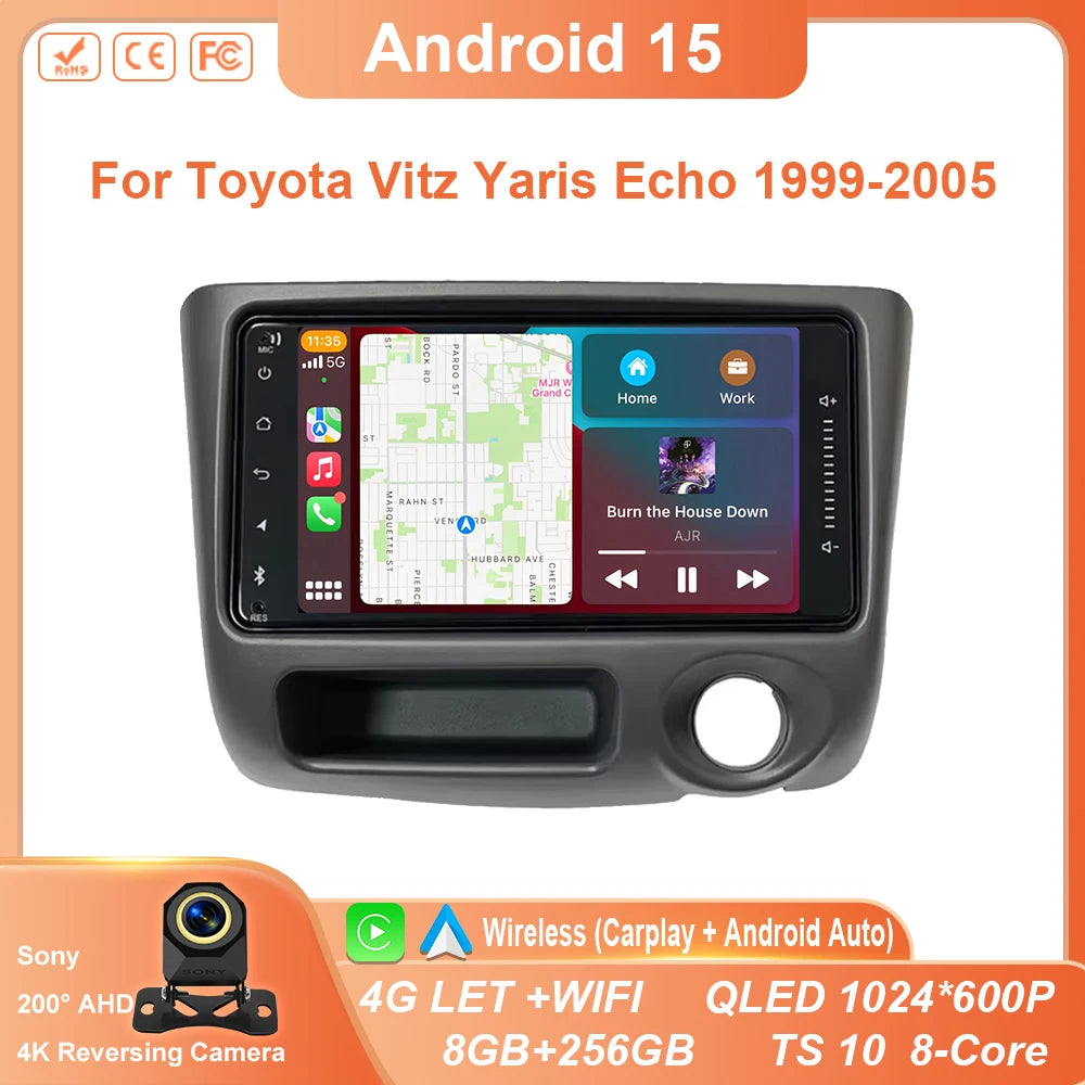 Android Car Stereo for Toyota Vitz, Yaris & Echo (1999–2005) — CarPlay, Android Auto, GPS Navigation