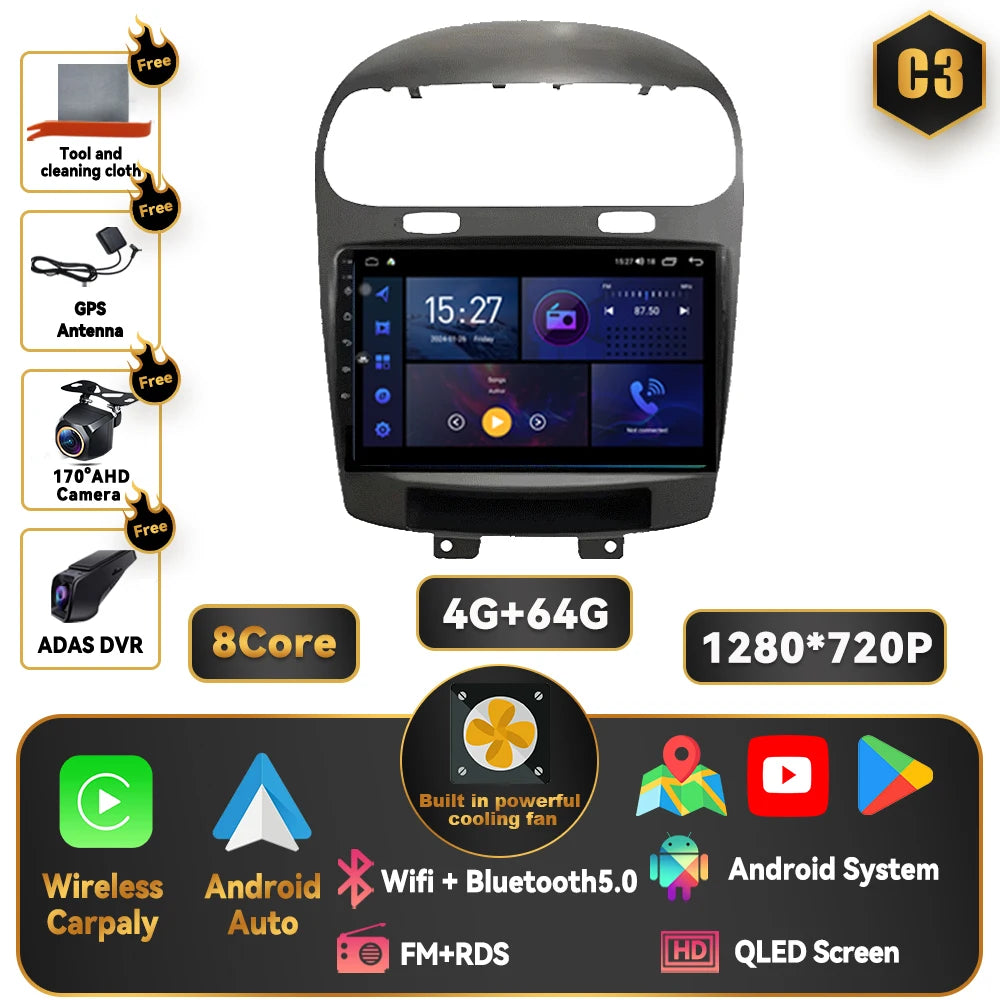 Car Stereo with Apple CarPlay & Android Auto, Compatible with Dodge Journey JC (2011-2020)