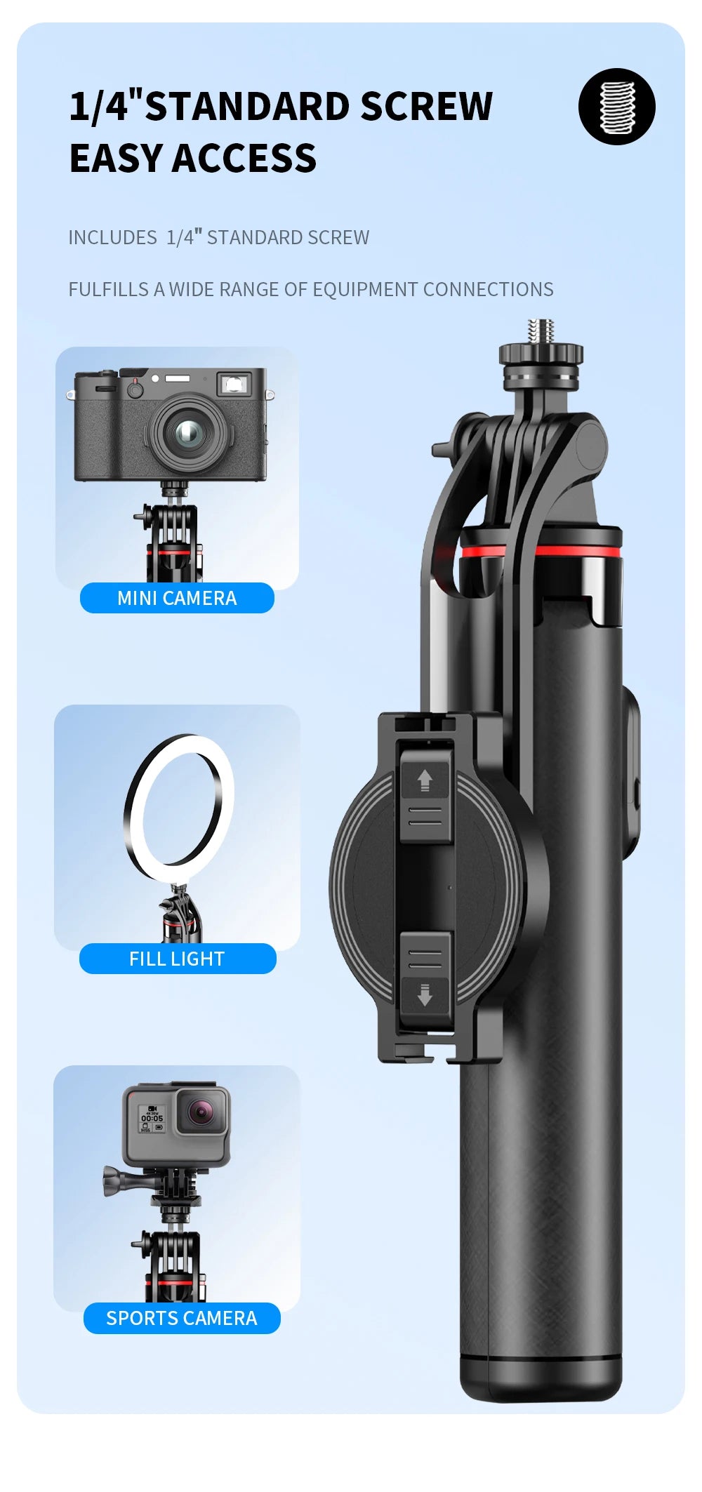 Magnetic Selfie Stick Tripod for iPhone 12-16 Pro Max Travel Stand with Magsafe Phone Clamp for Android Smartphone