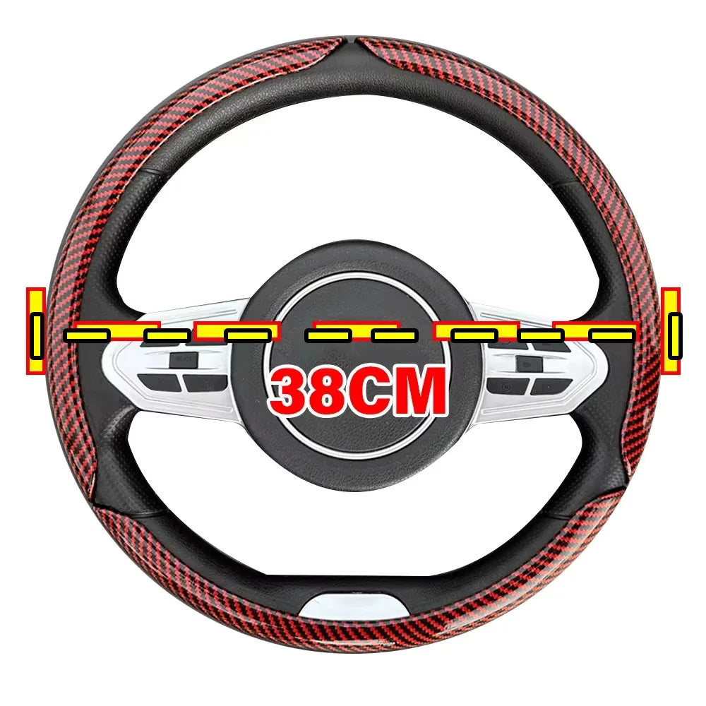 3PCS Car Steering Wheel Cover Warm Winter 38cm Round Steery Wheel Universa Glossy Laser Carbon Fiber Auto Interior Accessories