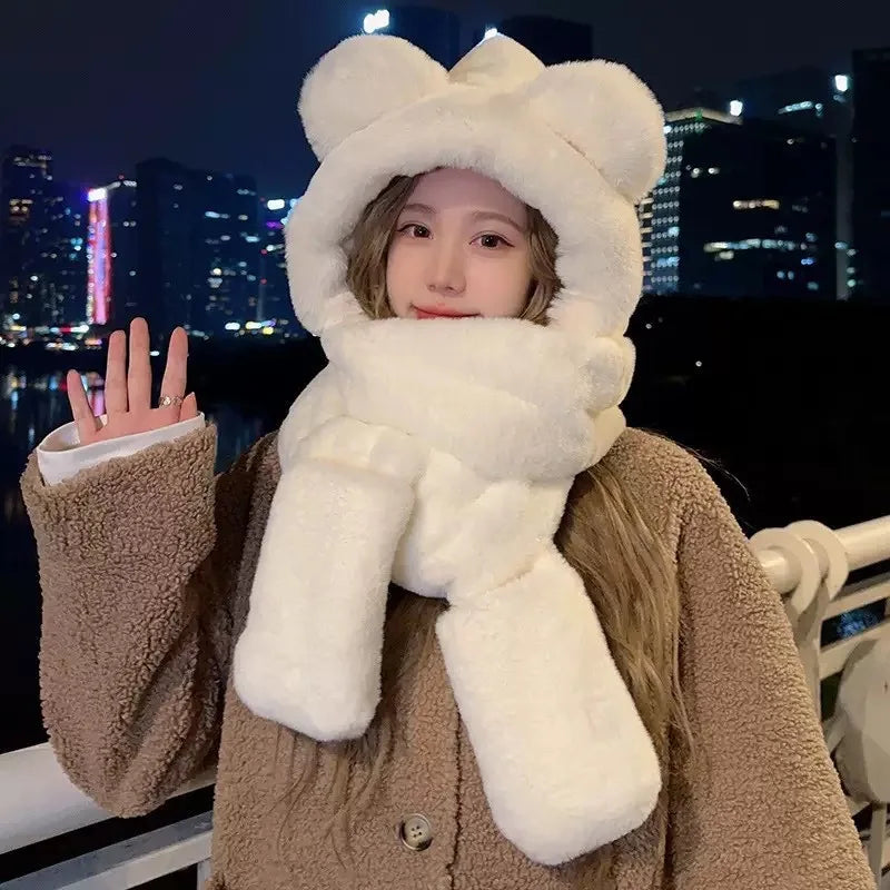 3-in-1 Bear Ear Hat, Scarf and Gloves Set, Plush